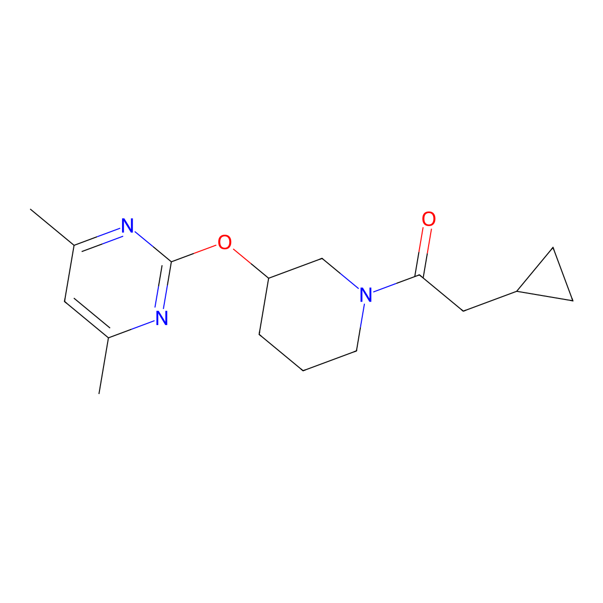 2-Cyclopropyl-1-(3-((4,6-dimethylpyrimidin-2-yl)oxy)piperidin-1-yl)ethanone molecular structure, CAS 2097896-77-8