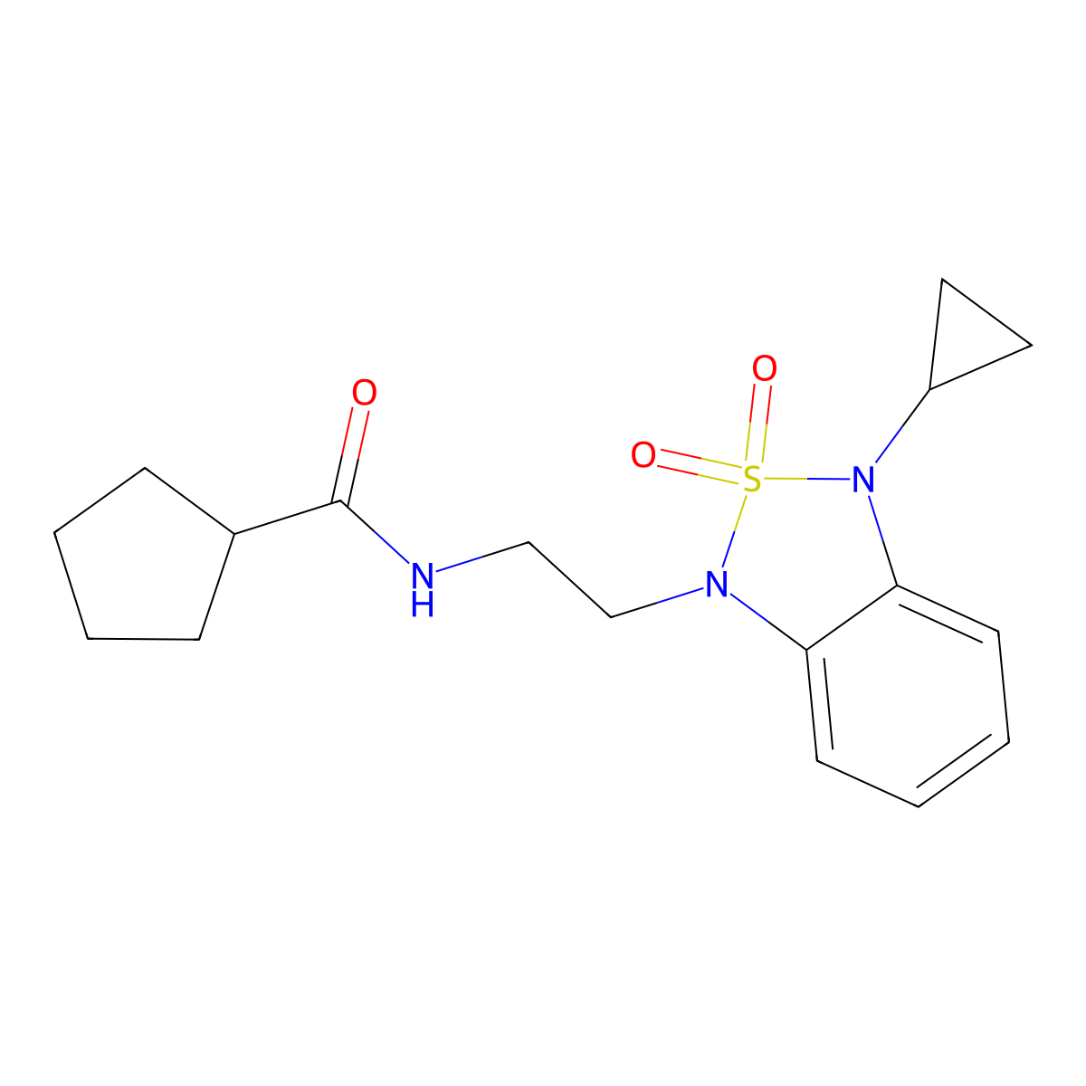 N-[2-(3-cyclopropyl-2,2-dioxo-1,3-dihydro-2lambda6,1,3-benzothiadiazol-1-yl)ethyl]cyclopentanecarboxamide molecular structure, CAS 2097896-79-0