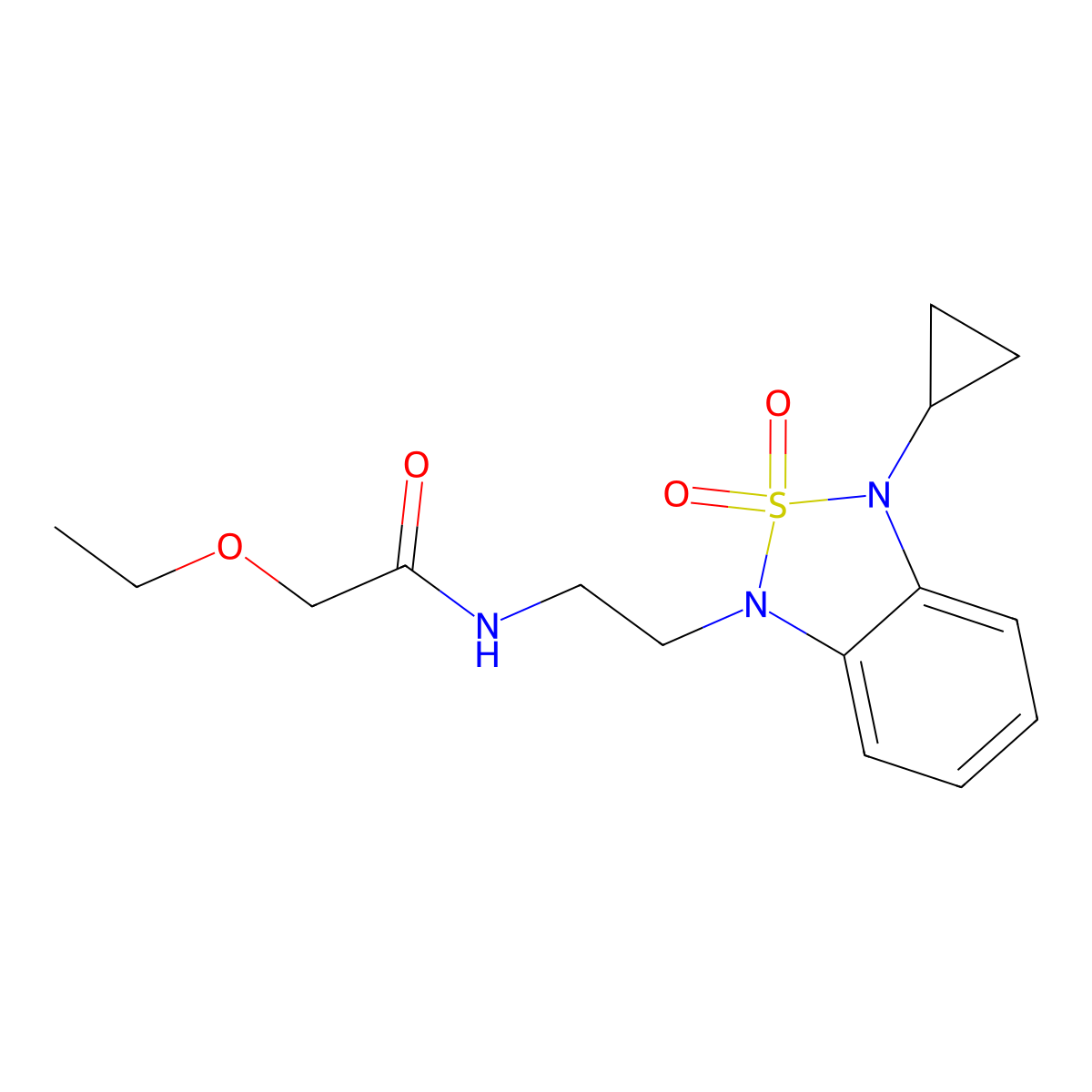 N-[2-(3-cyclopropyl-2,2-dioxo-1,3-dihydro-2lambda6,1,3-benzothiadiazol-1-yl)ethyl]-2-ethoxyacetamide molecular structure, CAS 2097896-83-6