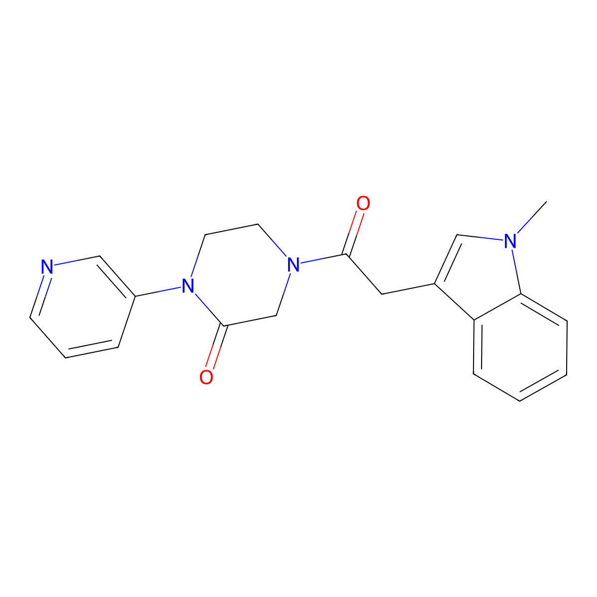 4-[2-(1-methyl-1H-indol-3-yl)acetyl]-1-(pyridin-3-yl)piperazin-2-one molecular structure, CAS 2097896-86-9