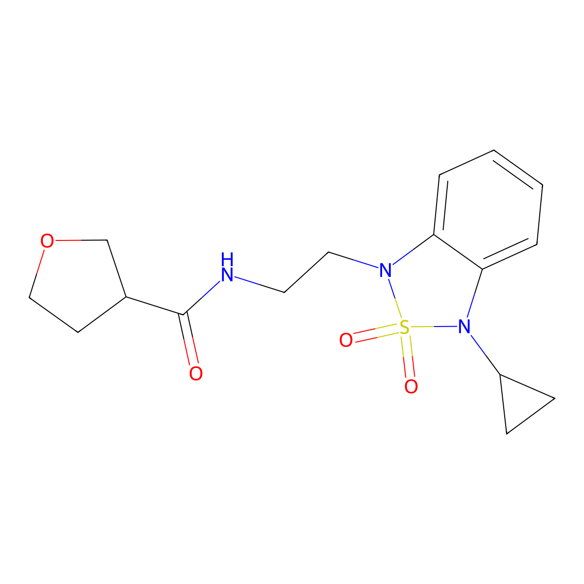 N-[2-(3-cyclopropyl-2,2-dioxo-1,3-dihydro-2lambda6,1,3-benzothiadiazol-1-yl)ethyl]oxolane-3-carboxamide molecular structure, CAS 2097896-89-2