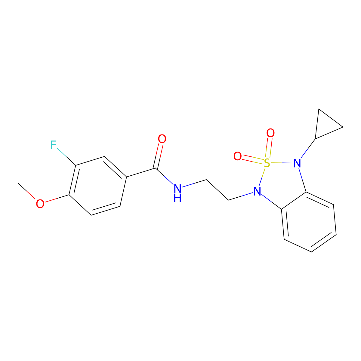 N-[2-(3-cyclopropyl-2,2-dioxo-1,3-dihydro-2lambda6,1,3-benzothiadiazol-1-yl)ethyl]-3-fluoro-4-methoxybenzamide molecular structure, CAS 2097896-91-6