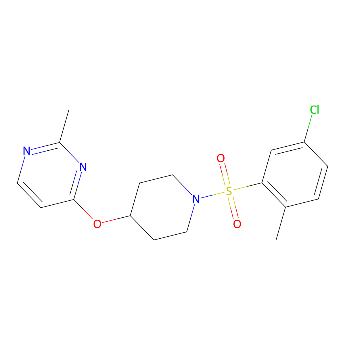 4-((1-((5-Chloro-2-methylphenyl)sulfonyl)piperidin-4-yl)oxy)-2-methylpyrimidine molecular structure, CAS 2097897-01-1