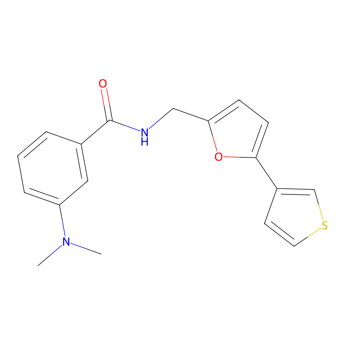 3-(dimethylamino)-N-{[5-(thiophen-3-yl)furan-2-yl]methyl}benzamide molecular structure, CAS 2097897-02-2