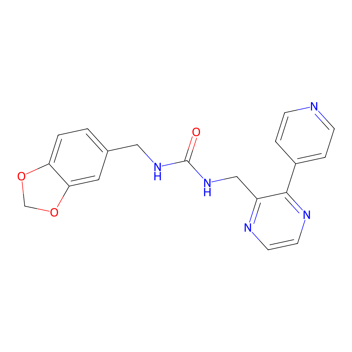 3-[(2H-1,3-benzodioxol-5-yl)methyl]-1-{[3-(pyridin-4-yl)pyrazin-2-yl]methyl}urea molecular structure, CAS 2097897-07-7