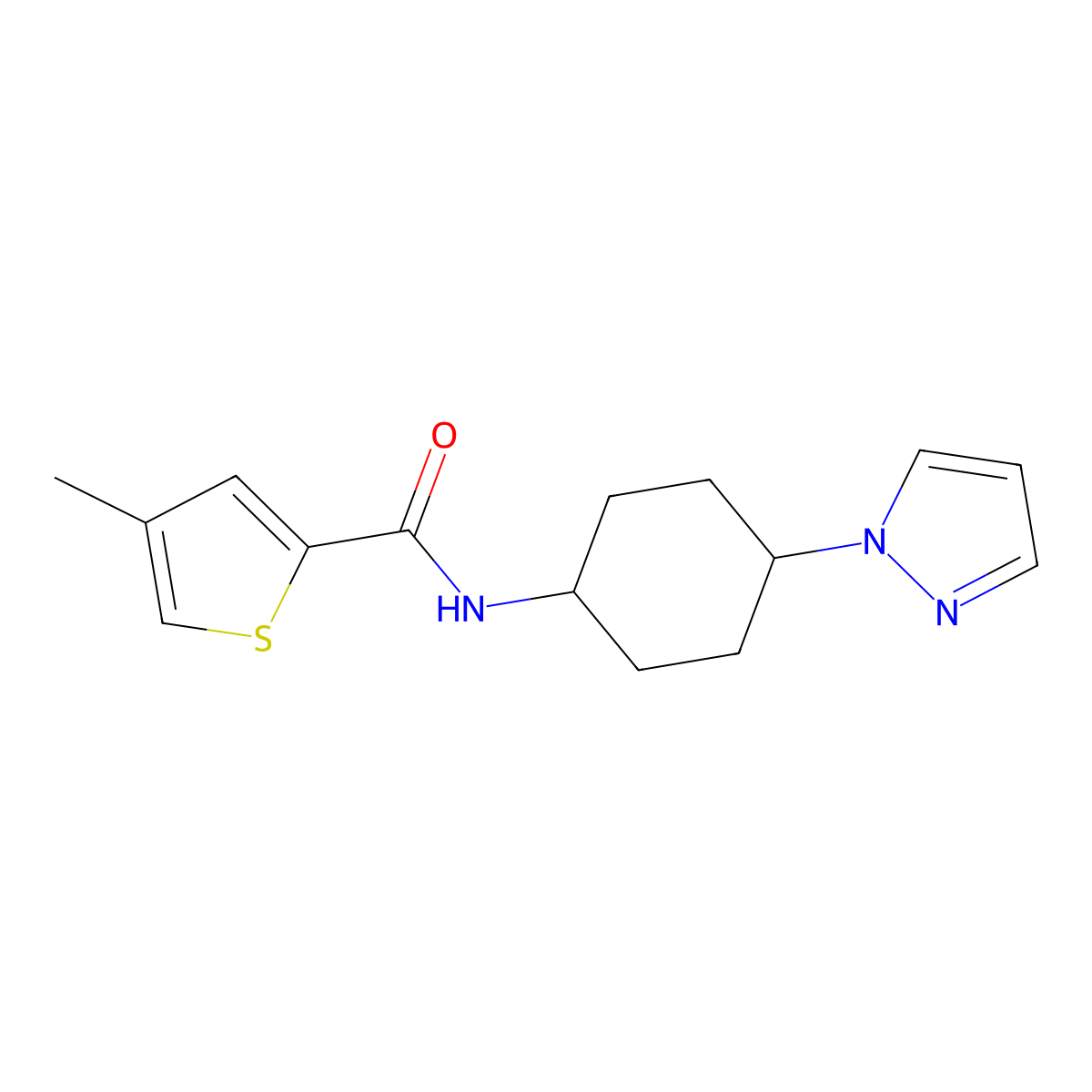 4-methyl-N-[4-(1H-pyrazol-1-yl)cyclohexyl]thiophene-2-carboxamide molecular structure, CAS 2097897-09-9