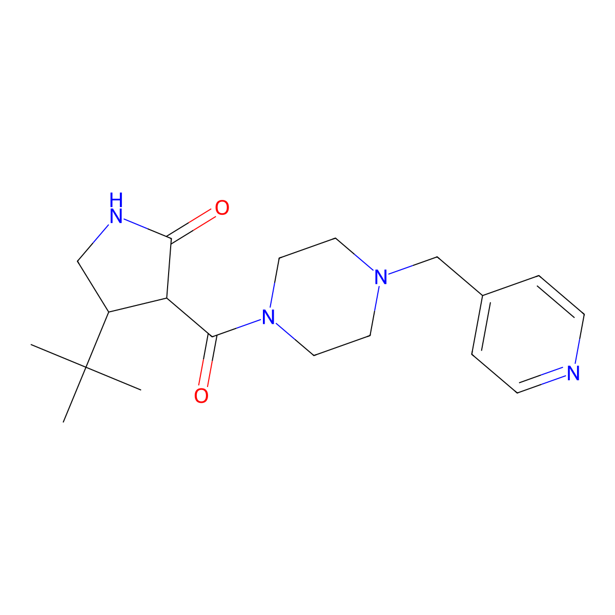 4-Tert-butyl-3-{4-[(pyridin-4-yl)methyl]piperazine-1-carbonyl}pyrrolidin-2-one molecular structure, CAS 2097897-12-4