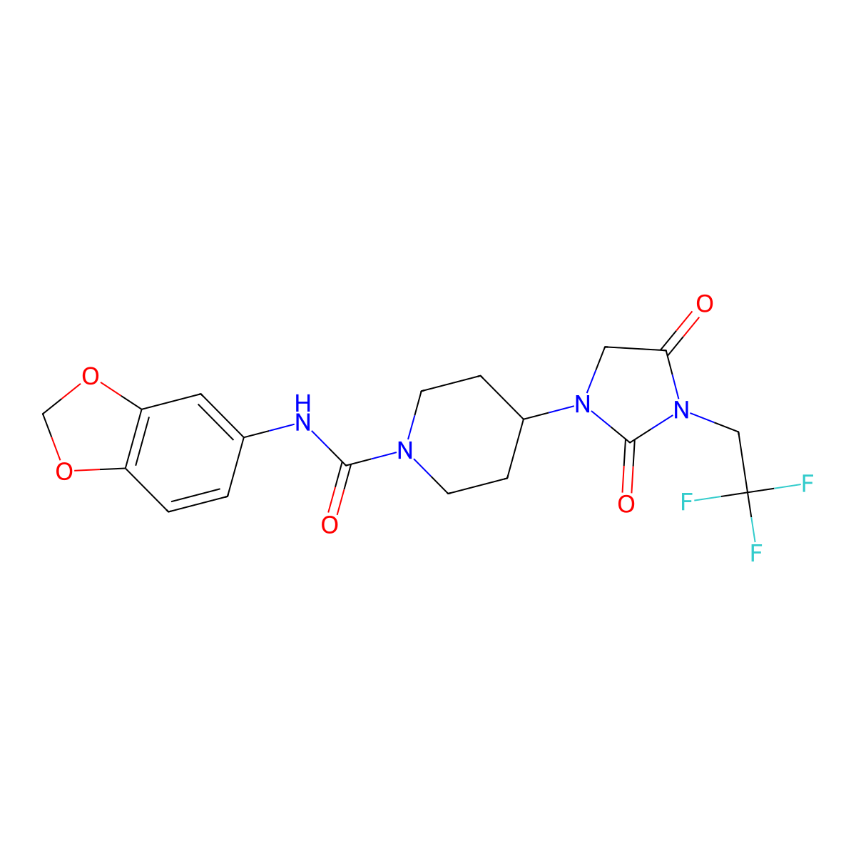 N-(2H-1,3-benzodioxol-5-yl)-4-[2,4-dioxo-3-(2,2,2-trifluoroethyl)imidazolidin-1-yl]piperidine-1-carboxamide molecular structure, CAS 2097897-15-7