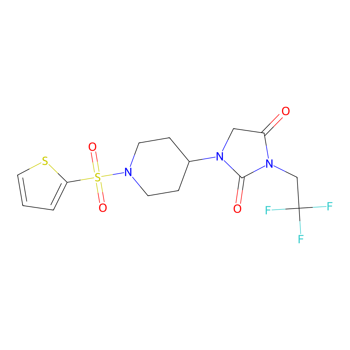 1-[1-(Thiophene-2-sulfonyl)piperidin-4-yl]-3-(2,2,2-trifluoroethyl)imidazolidine-2,4-dione molecular structure, CAS 2097897-20-4