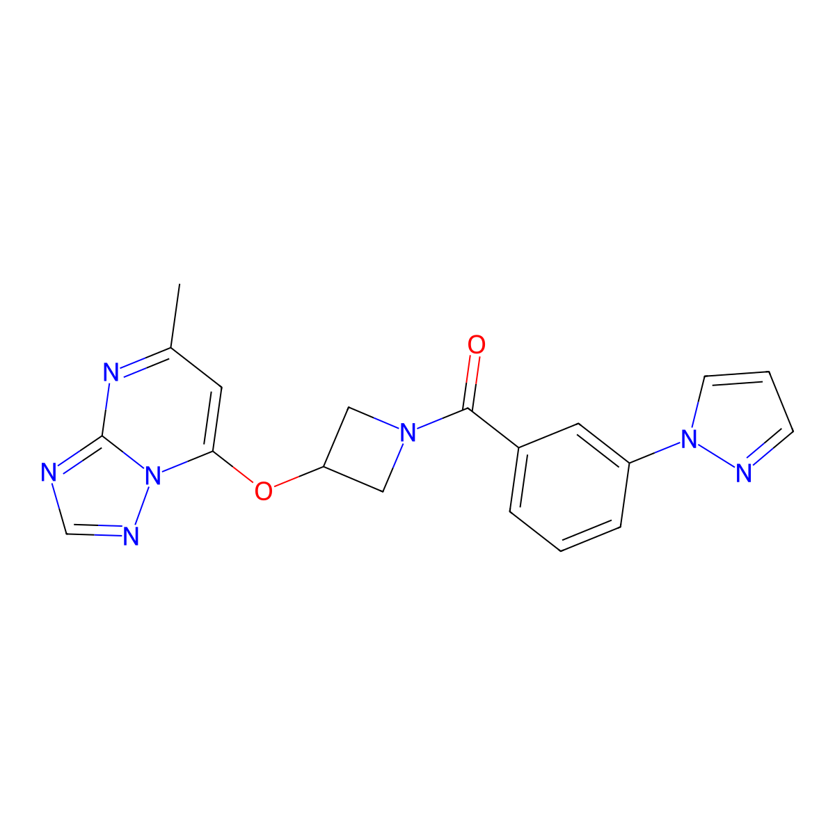 1-{3-[3-({5-methyl-[1,2,4]triazolo[1,5-a]pyrimidin-7-yl}oxy)azetidine-1-carbonyl]phenyl}-1H-pyrazole molecular structure, CAS 2097897-23-7