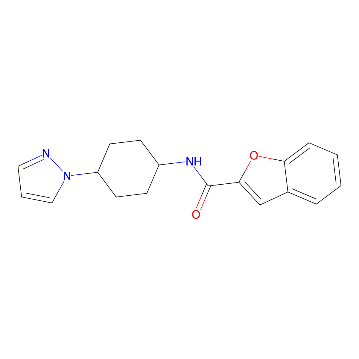 N-[4-(1H-pyrazol-1-yl)cyclohexyl]-1-benzofuran-2-carboxamide molecular structure, CAS 2097897-25-9