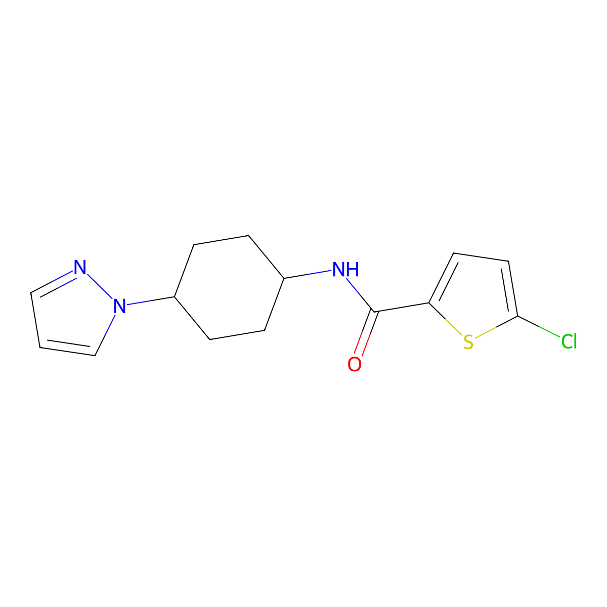 5-chloro-N-[4-(1H-pyrazol-1-yl)cyclohexyl]thiophene-2-carboxamide molecular structure, CAS 2097897-28-2