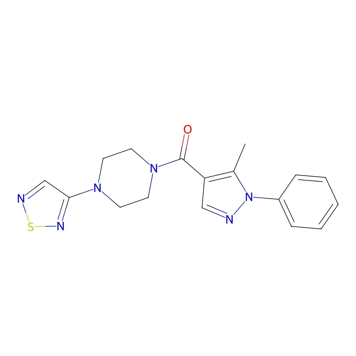 1-(5-methyl-1-phenyl-1H-pyrazole-4-carbonyl)-4-(1,2,5-thiadiazol-3-yl)piperazine molecular structure, CAS 2097897-32-8
