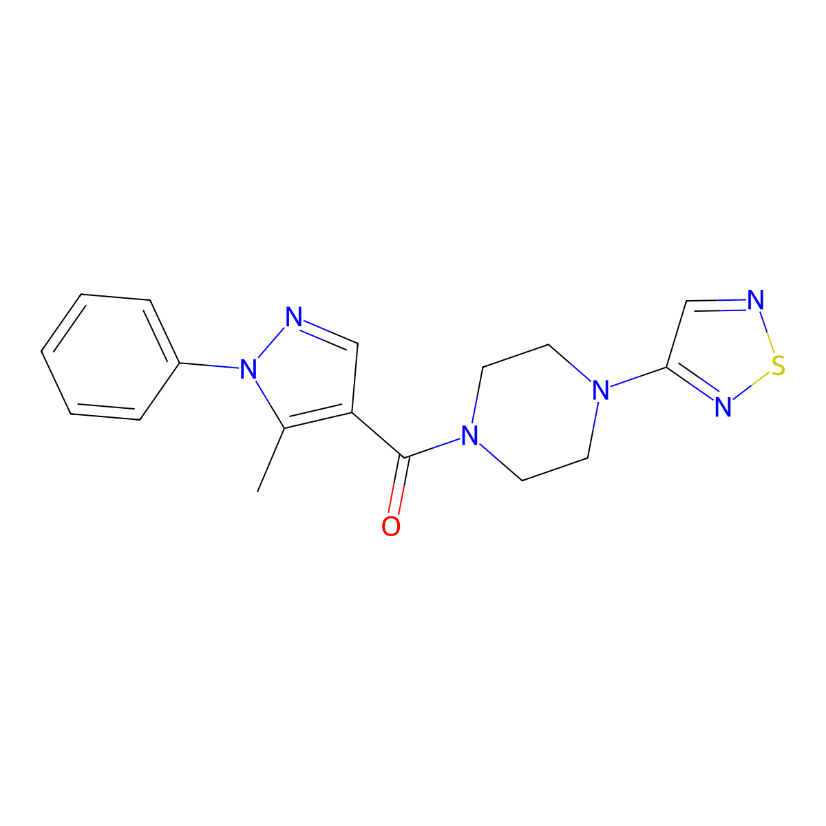 1-(5-methyl-1-phenyl-1H-pyrazole-4-carbonyl)-4-(1,2,5-thiadiazol-3-yl)piperazine molecular structure, CAS 2097897-32-8