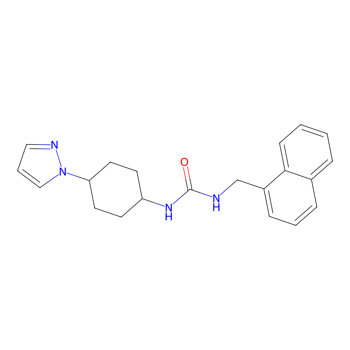 1-[(naphthalen-1-yl)methyl]-3-[4-(1H-pyrazol-1-yl)cyclohexyl]urea molecular structure, CAS 2097897-33-9