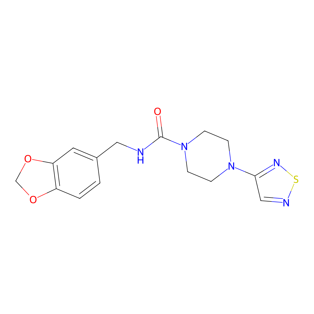 N-[(2H-1,3-benzodioxol-5-yl)methyl]-4-(1,2,5-thiadiazol-3-yl)piperazine-1-carboxamide molecular structure, CAS 2097897-40-8