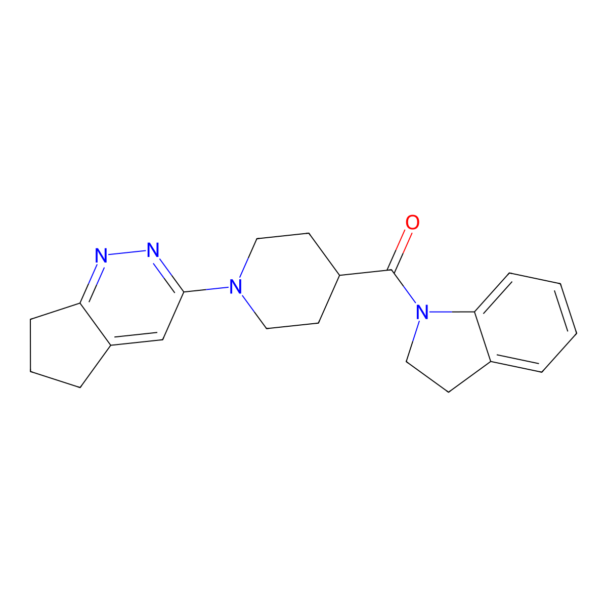 1-(1-{5H,6H,7H-cyclopenta[c]pyridazin-3-yl}piperidine-4-carbonyl)-2,3-dihydro-1H-indole molecular structure, CAS 2097897-43-1