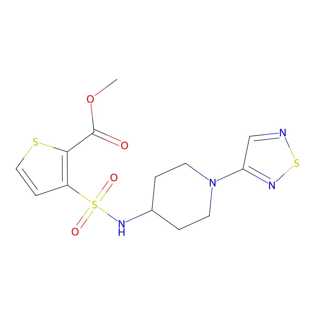 Methyl 3-{[1-(1,2,5-thiadiazol-3-yl)piperidin-4-yl]sulfamoyl}thiophene-2-carboxylate molecular structure, CAS 2097897-44-2