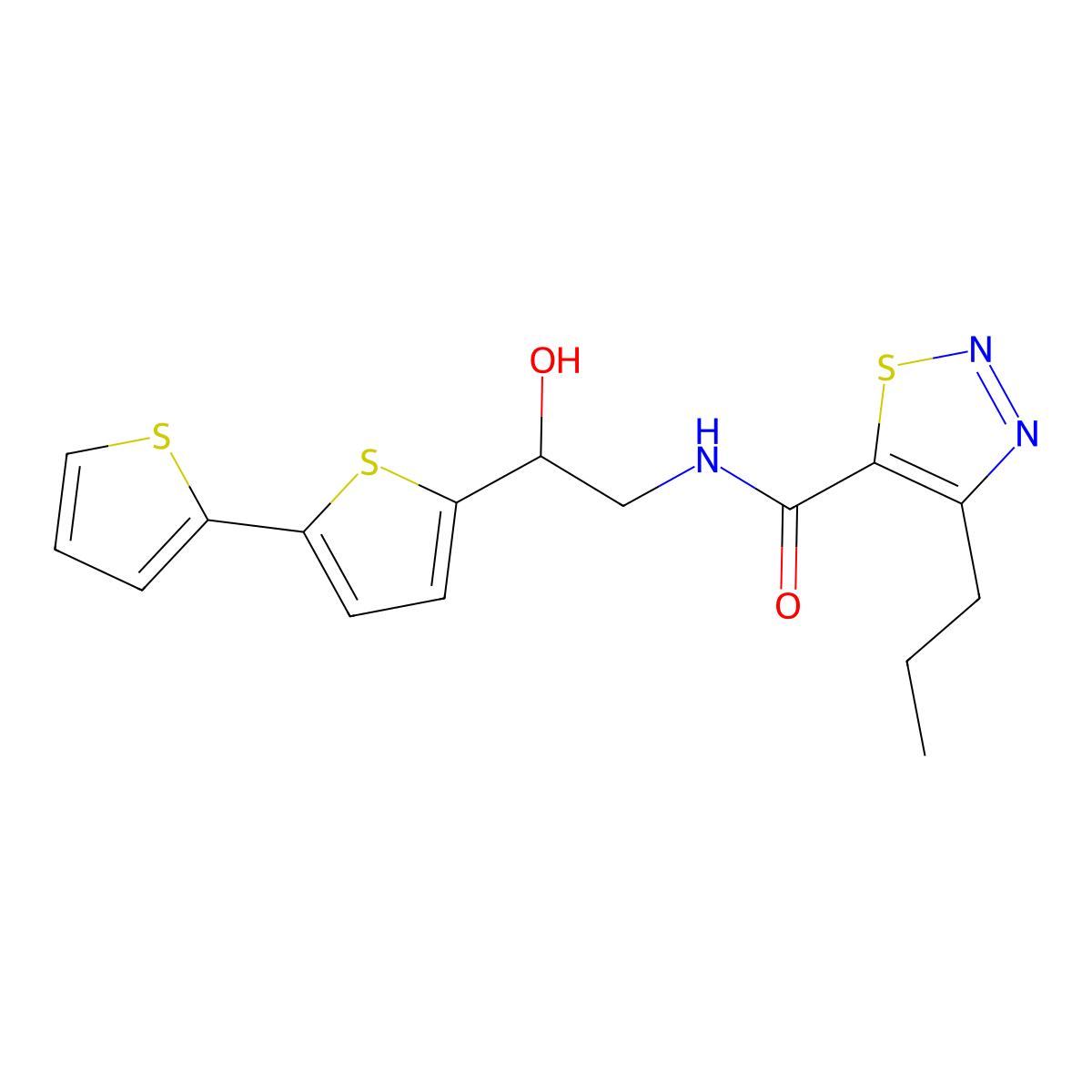 N-(2-{[2,2'-bithiophene]-5-yl}-2-hydroxyethyl)-4-propyl-1,2,3-thiadiazole-5-carboxamide molecular structure, CAS 2097897-66-8