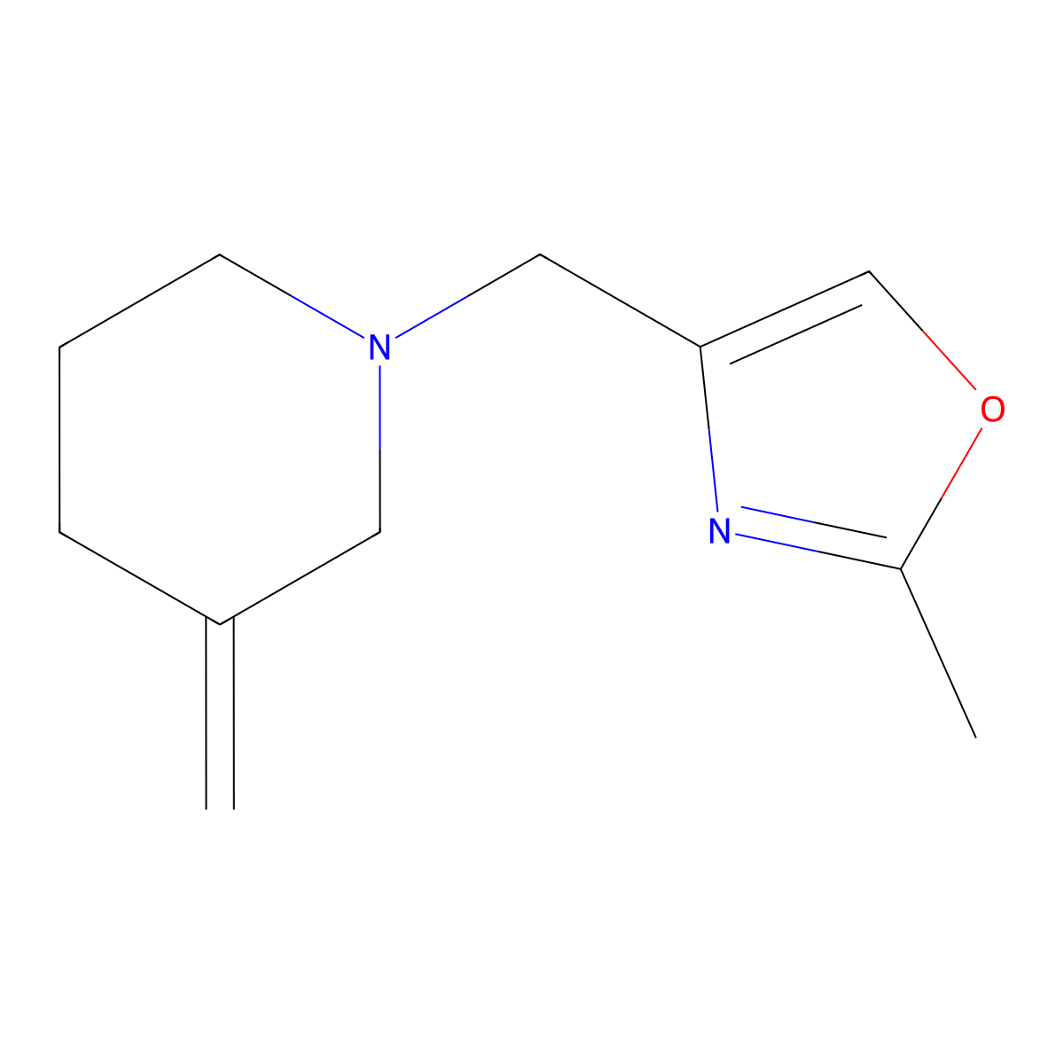 1-[(2-Methyl-1,3-oxazol-4-yl)methyl]-3-methylidenepiperidine molecular structure, CAS 2097897-68-0