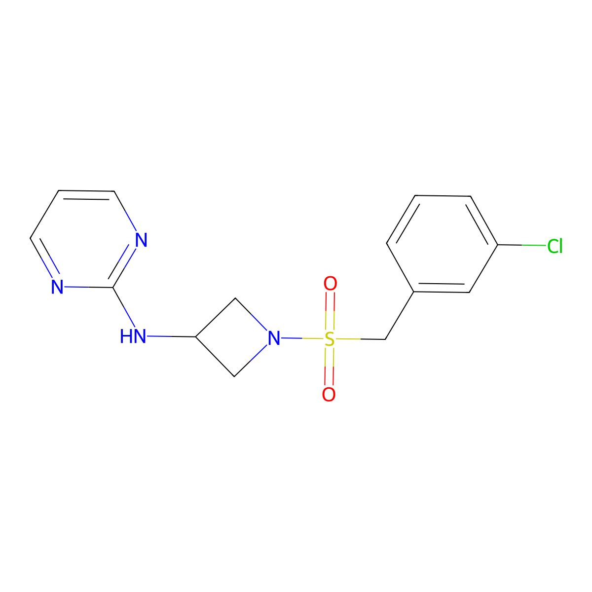 N-(1-((3-chlorobenzyl)sulfonyl)azetidin-3-yl)pyrimidin-2-amine molecular structure, CAS 2097897-69-1