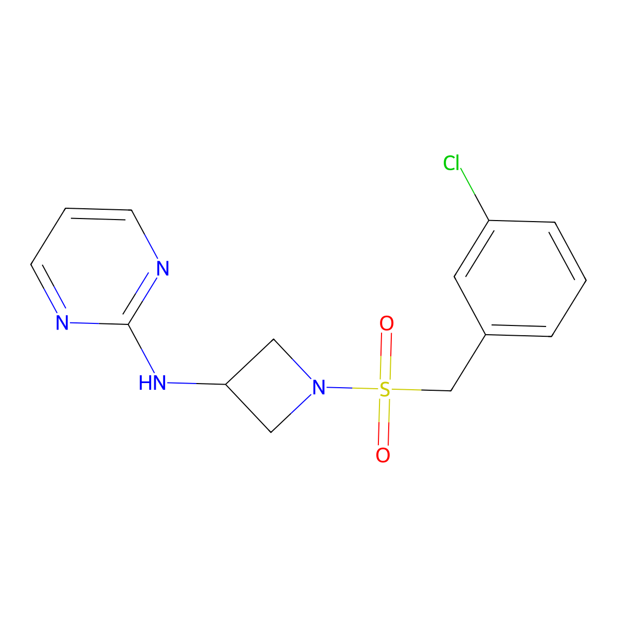 N-(1-((3-chlorobenzyl)sulfonyl)azetidin-3-yl)pyrimidin-2-amine molecular structure, CAS 2097897-69-1