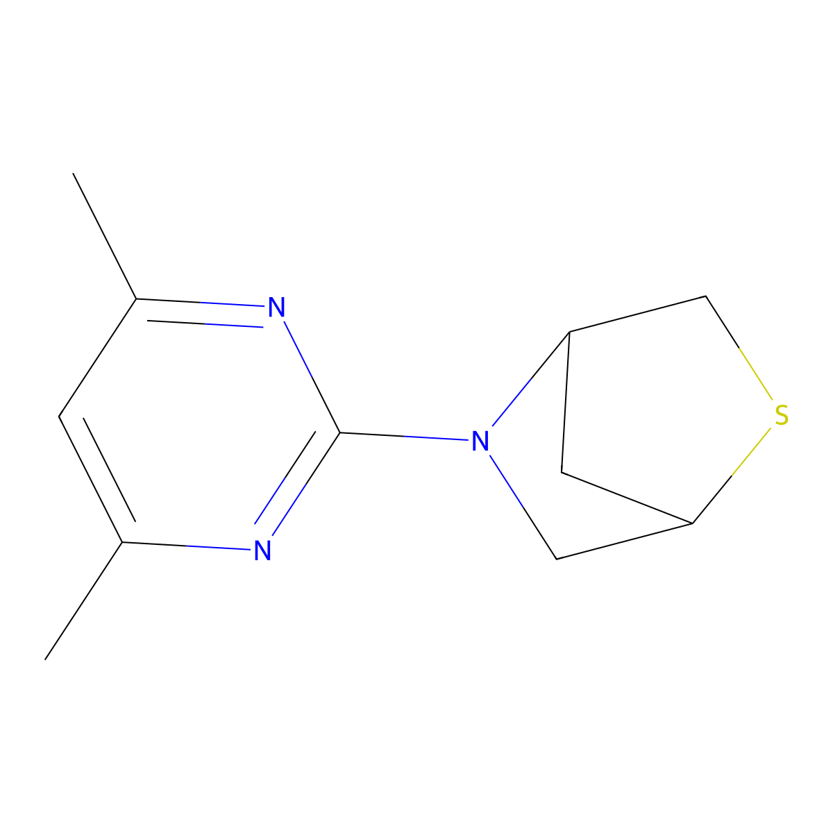 5-(4,6-Dimethylpyrimidin-2-yl)-2-thia-5-azabicyclo[2.2.1]heptane molecular structure, CAS 2097897-85-1