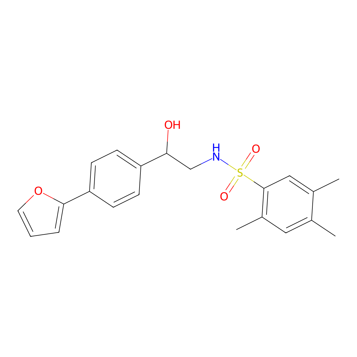 2-[4-(furan-2-yl)phenyl]-2-hydroxy-S-(2,4,5-trimethylphenyl)ethane-1-sulfonamido molecular structure, CAS 2097897-87-3