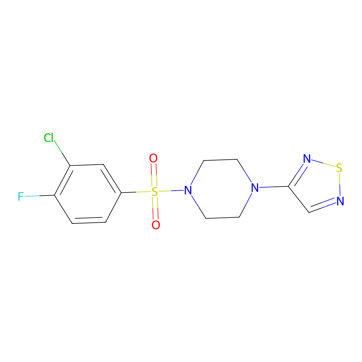 1-(3-Chloro-4-fluorobenzenesulfonyl)-4-(1,2,5-thiadiazol-3-yl)piperazine molecular structure, CAS 2097897-91-9