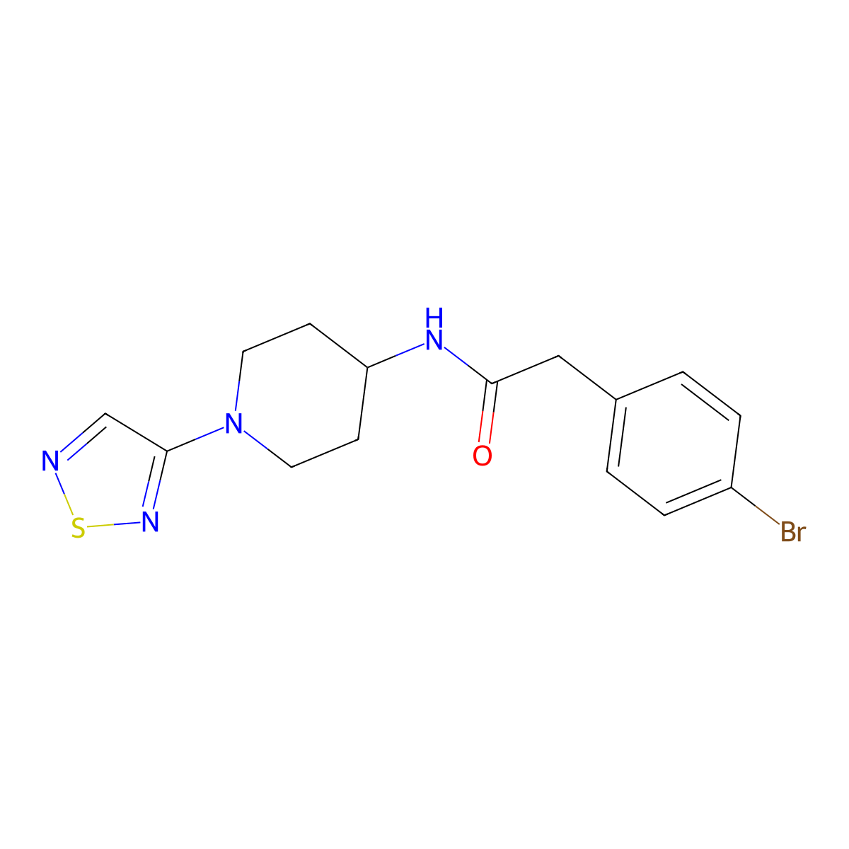 2-(4-bromophenyl)-N-[1-(1,2,5-thiadiazol-3-yl)piperidin-4-yl]acetamide molecular structure, CAS 2097897-95-3