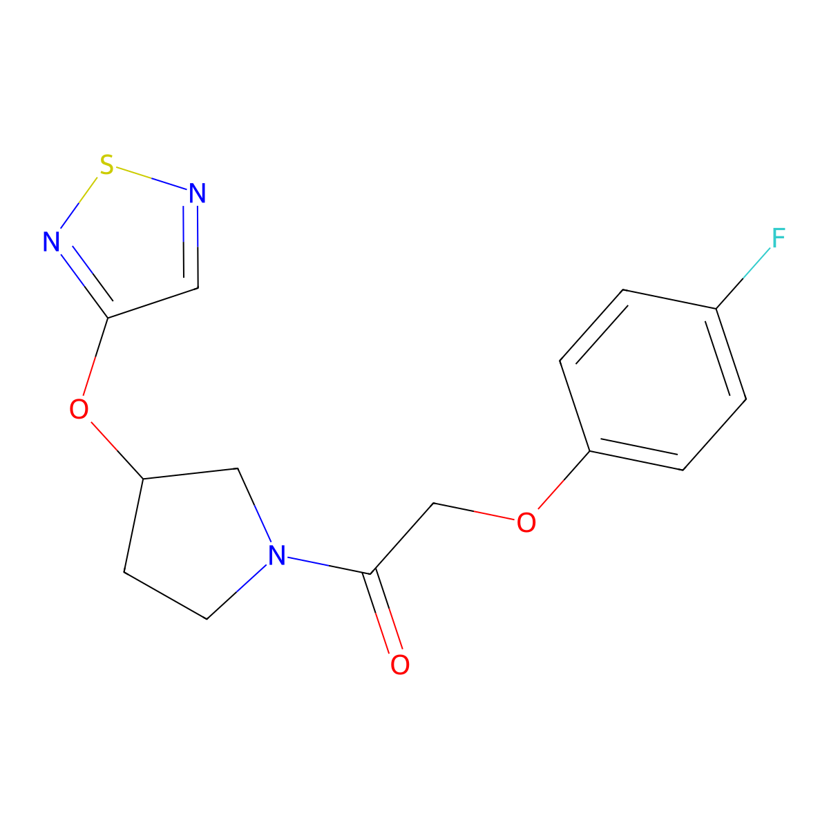 2-(4-Fluorophenoxy)-1-[3-(1,2,5-thiadiazol-3-yloxy)pyrrolidin-1-yl]ethan-1-one molecular structure, CAS 2097897-99-7