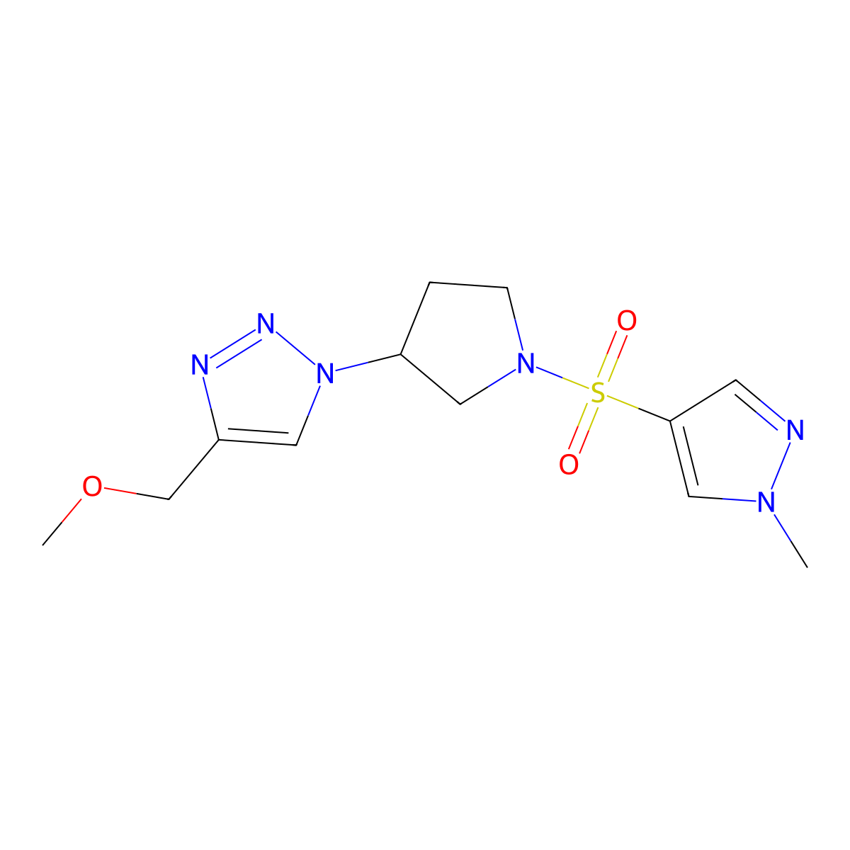 4-(methoxymethyl)-1-{1-[(1-methyl-1H-pyrazol-4-yl)sulfonyl]pyrrolidin-3-yl}-1H-1,2,3-triazole molecular structure, CAS 2097898-04-7