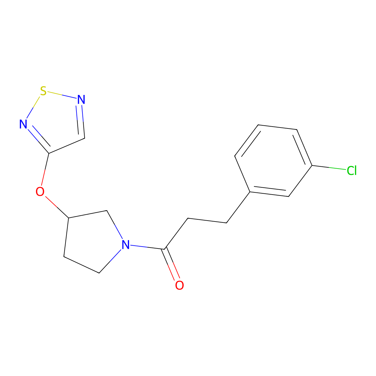 3-(3-Chlorophenyl)-1-[3-(1,2,5-thiadiazol-3-yloxy)pyrrolidin-1-yl]propan-1-one molecular structure, CAS 2097898-06-9