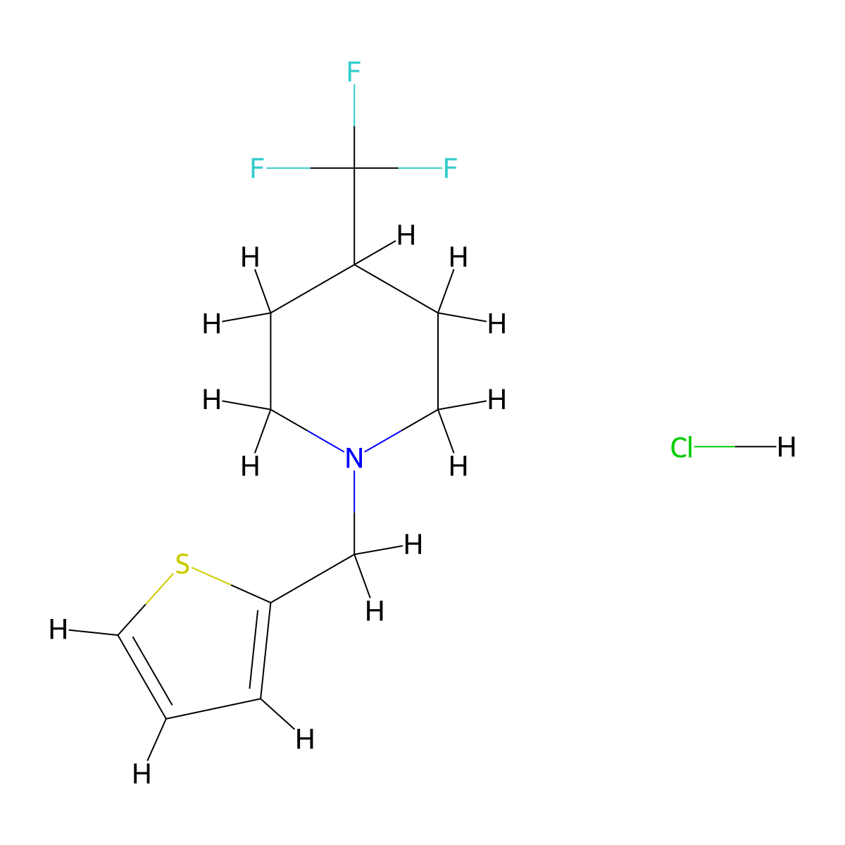 1-[(Thiophen-2-yl)methyl]-4-(trifluoromethyl)piperidine hydrochloride molecular structure, CAS 2097898-08-1