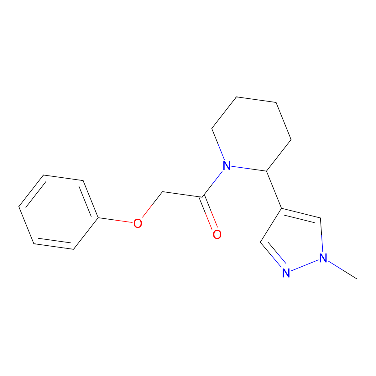 1-[2-(1-methyl-1H-pyrazol-4-yl)piperidin-1-yl]-2-phenoxyethan-1-one molecular structure, CAS 2097898-11-6