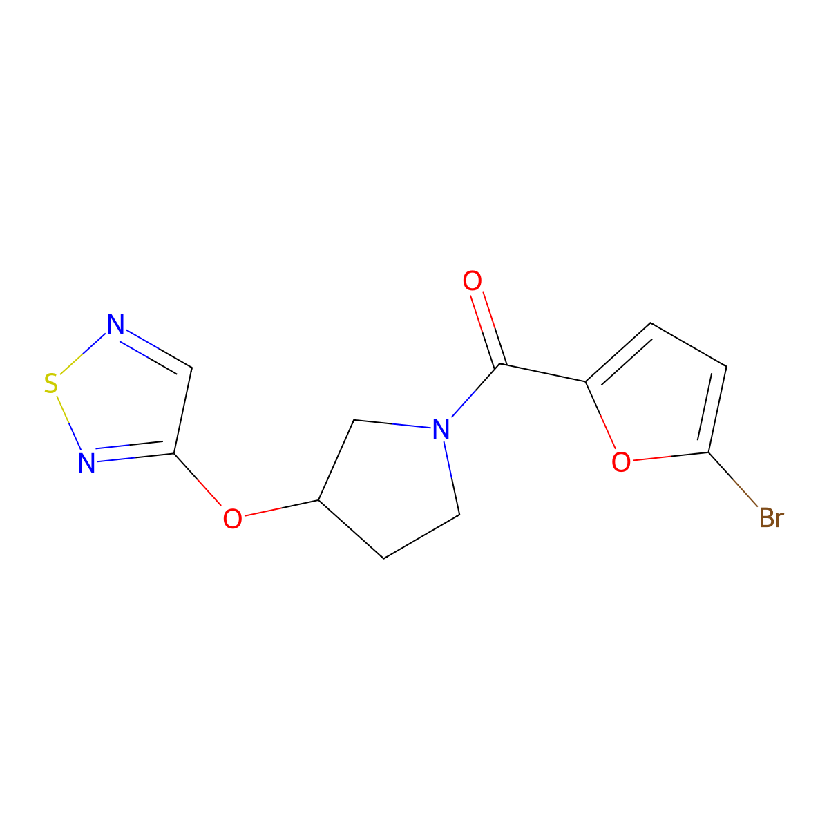 3-{[1-(5-Bromofuran-2-carbonyl)pyrrolidin-3-yl]oxy}-1,2,5-thiadiazole molecular structure, CAS 2097898-13-8