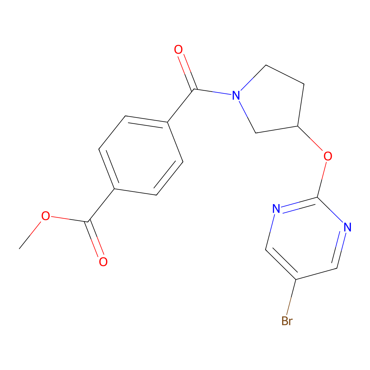 Methyl 4-{3-[(5-bromopyrimidin-2-yl)oxy]pyrrolidine-1-carbonyl}benzoate molecular structure, CAS 2097898-18-3