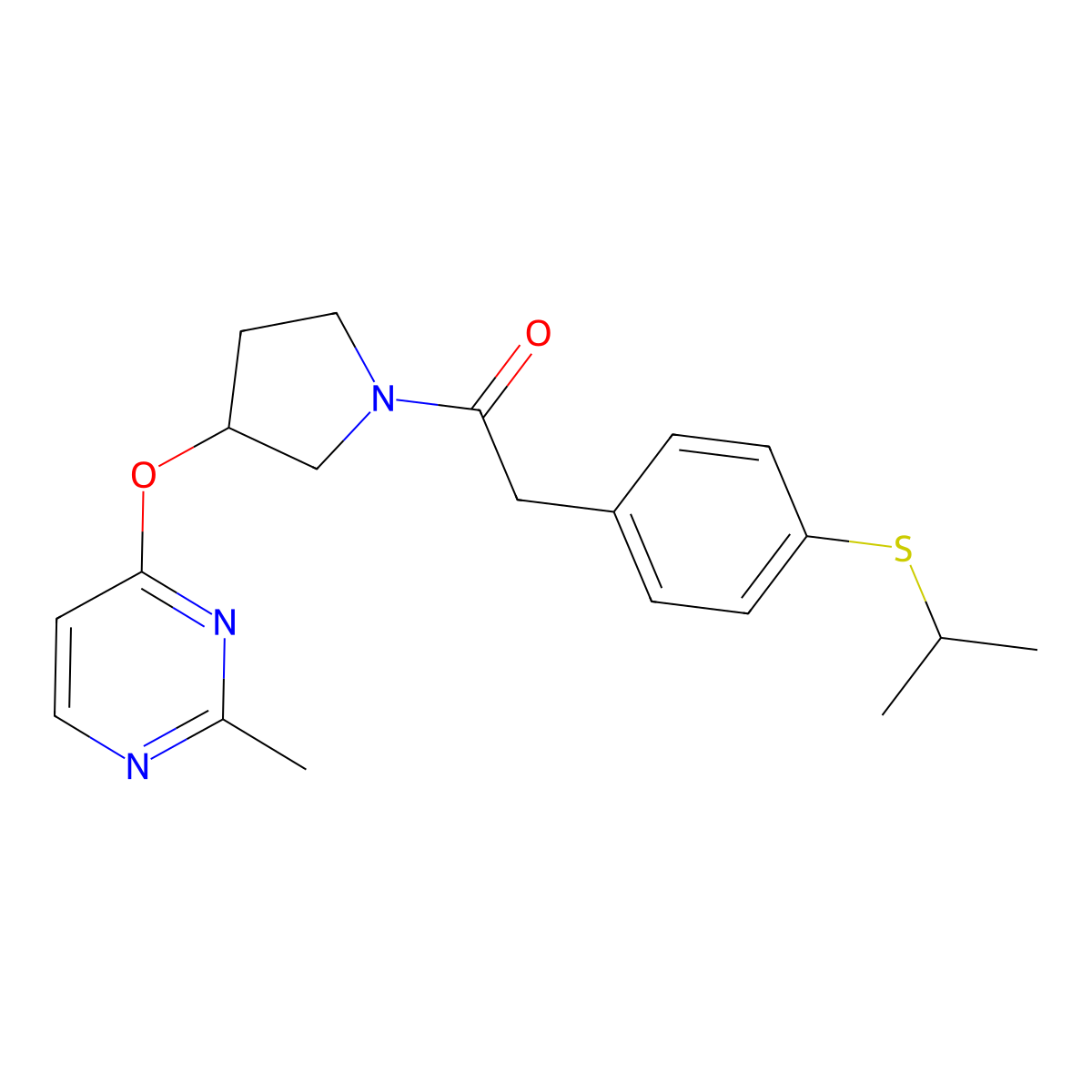 1-{3-[(2-Methylpyrimidin-4-yl)oxy]pyrrolidin-1-yl}-2-[4-(propan-2-ylsulfanyl)phenyl]ethan-1-one molecular structure, CAS 2097898-24-1
