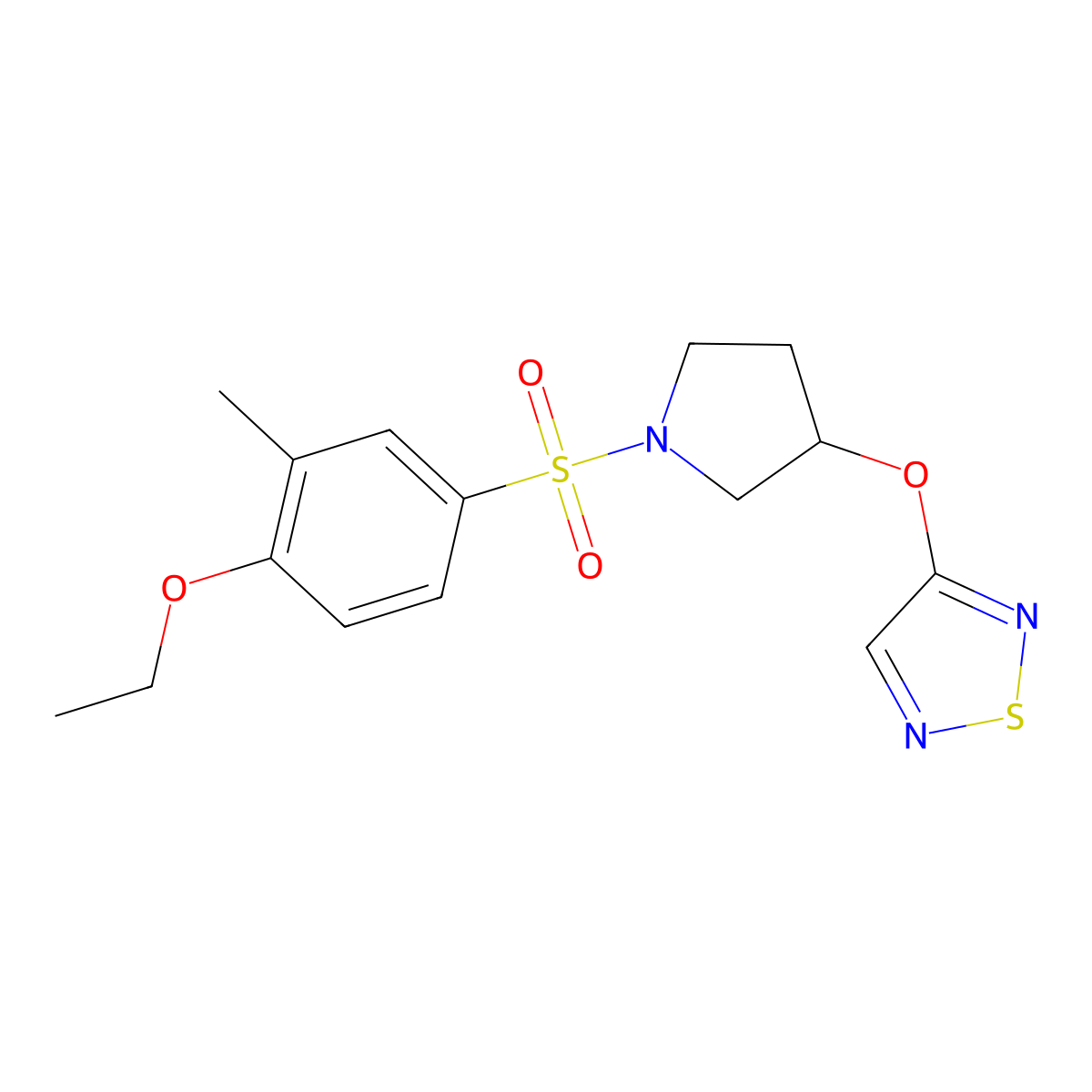 3-{[1-(4-Ethoxy-3-methylbenzenesulfonyl)pyrrolidin-3-yl]oxy}-1,2,5-thiadiazole molecular structure, CAS 2097898-25-2