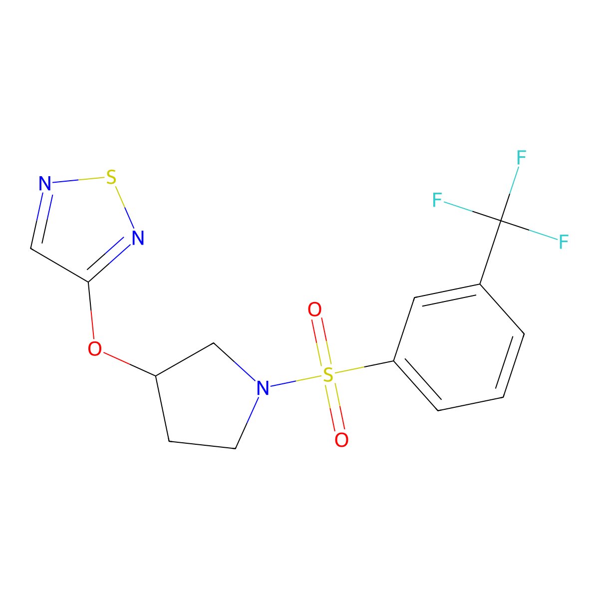 3-({1-[3-(Trifluoromethyl)benzenesulfonyl]pyrrolidin-3-yl}oxy)-1,2,5-thiadiazole molecular structure, CAS 2097898-29-6