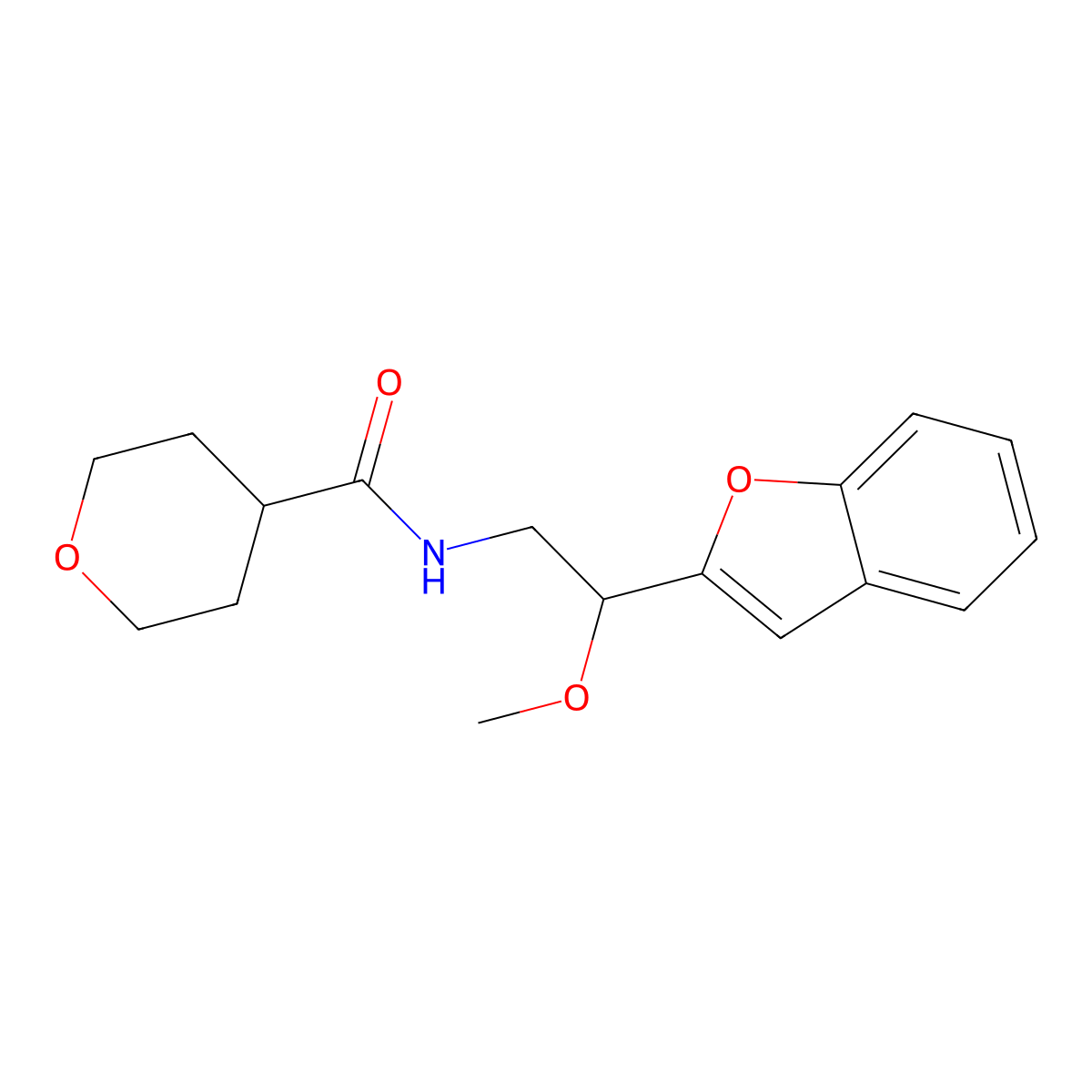 N-[2-(1-benzofuran-2-yl)-2-methoxyethyl]oxane-4-carboxamide molecular structure, CAS 2097898-32-1