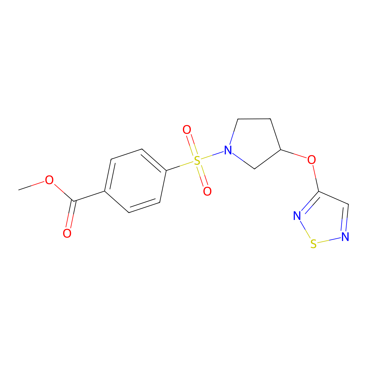 Methyl 4-{[3-(1,2,5-thiadiazol-3-yloxy)pyrrolidin-1-yl]sulfonyl}benzoate molecular structure, CAS 2097898-35-4