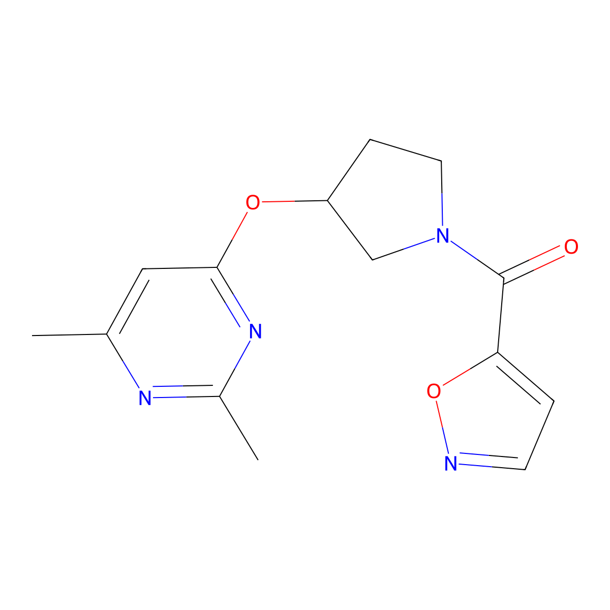 2,4-Dimethyl-6-{[1-(1,2-oxazole-5-carbonyl)pyrrolidin-3-yl]oxy}pyrimidine molecular structure, CAS 2097898-36-5