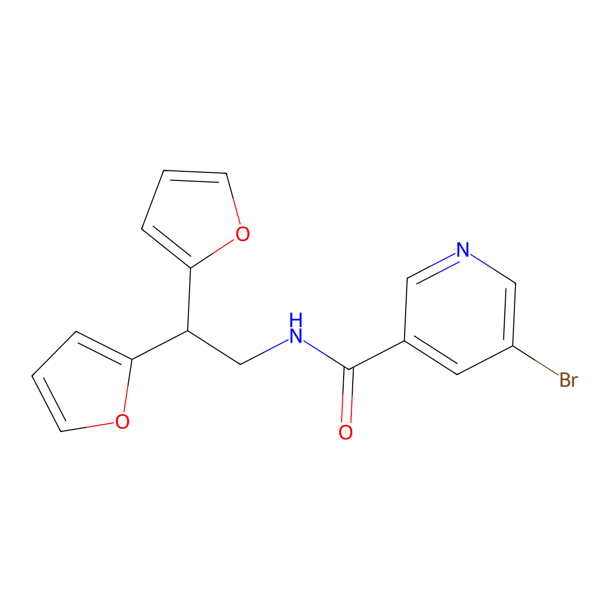 N-[2,2-bis(furan-2-yl)ethyl]-5-bromopyridine-3-carboxamide molecular structure, CAS 2097898-43-4