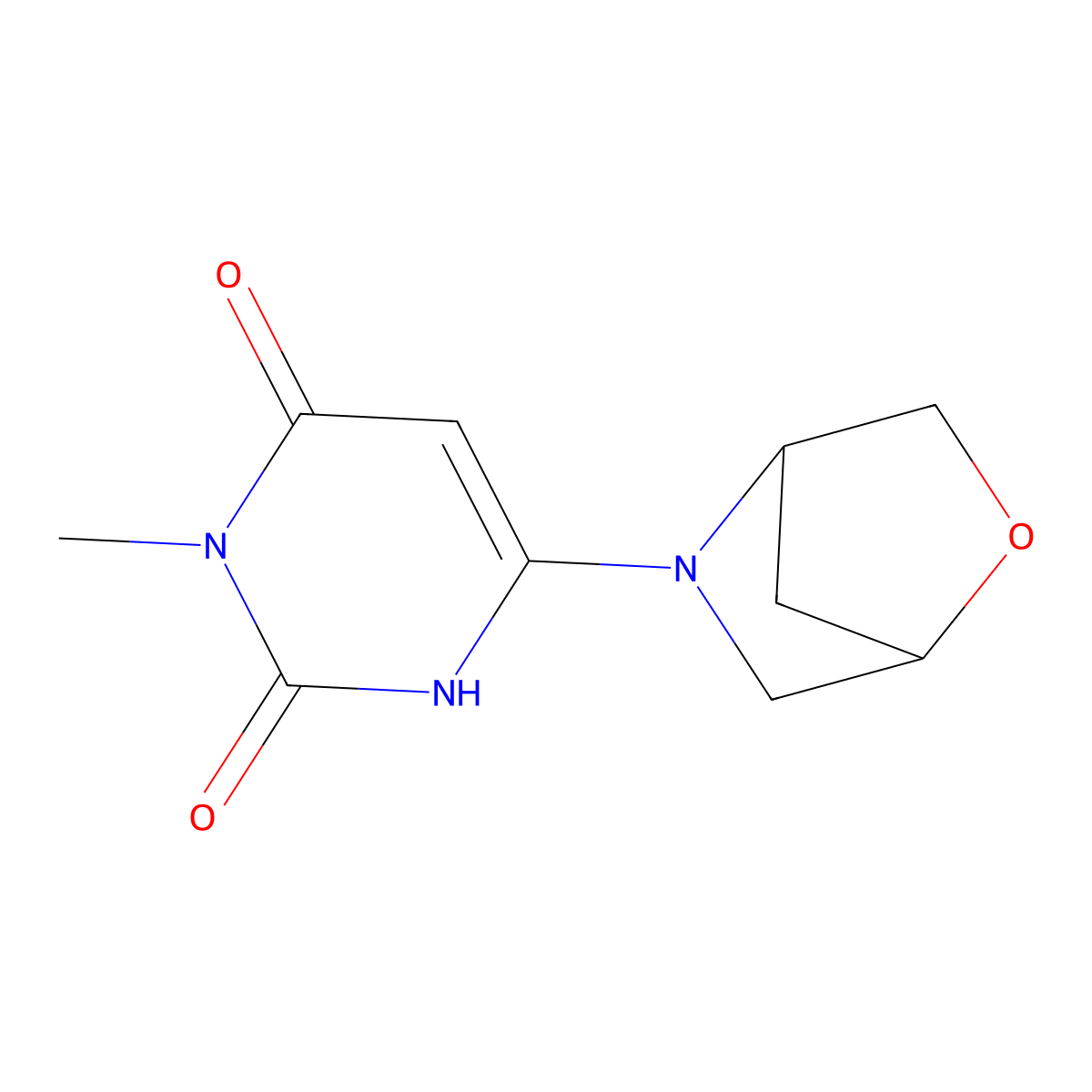 3-Methyl-6-{2-oxa-5-azabicyclo[2.2.1]heptan-5-yl}-1,2,3,4-tetrahydropyrimidine-2,4-dione molecular structure, CAS 2097898-46-7