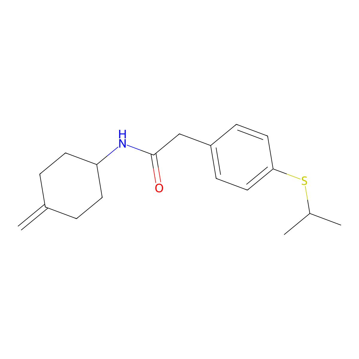 N-(4-methylidenecyclohexyl)-2-[4-(propan-2-ylsulfanyl)phenyl]acetamide molecular structure, CAS 2097898-49-0