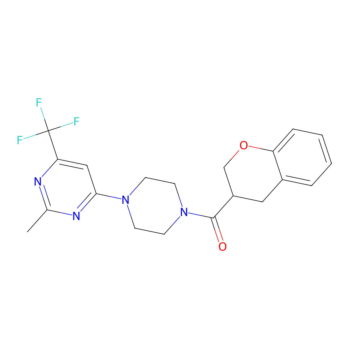 4-[4-(3,4-dihydro-2H-1-benzopyran-3-carbonyl)piperazin-1-yl]-2-methyl-6-(trifluoromethyl)pyrimidine molecular structure, CAS 2097898-58-1