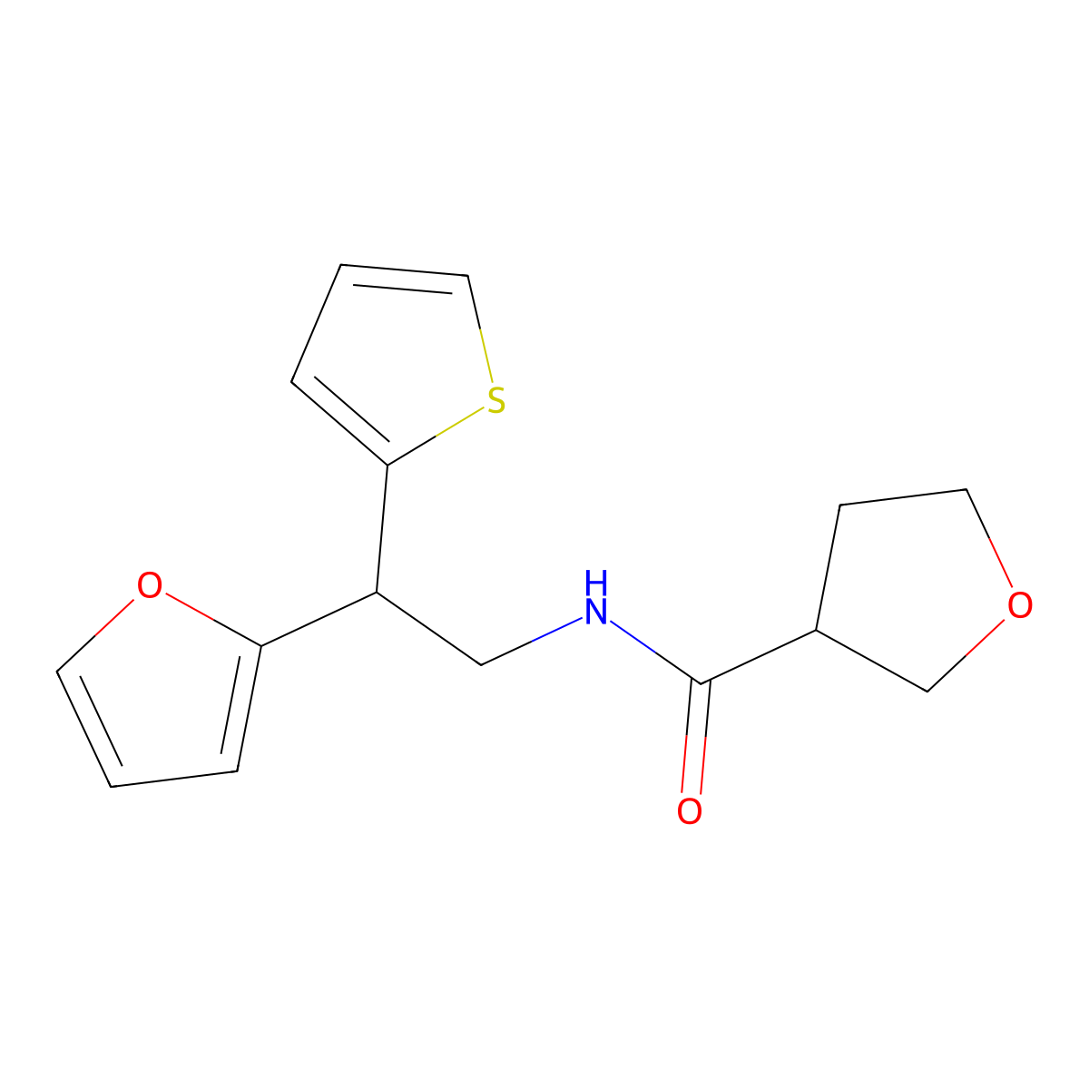 N-[2-(furan-2-yl)-2-(thiophen-2-yl)ethyl]oxolane-3-carboxamide molecular structure, CAS 2097898-61-6