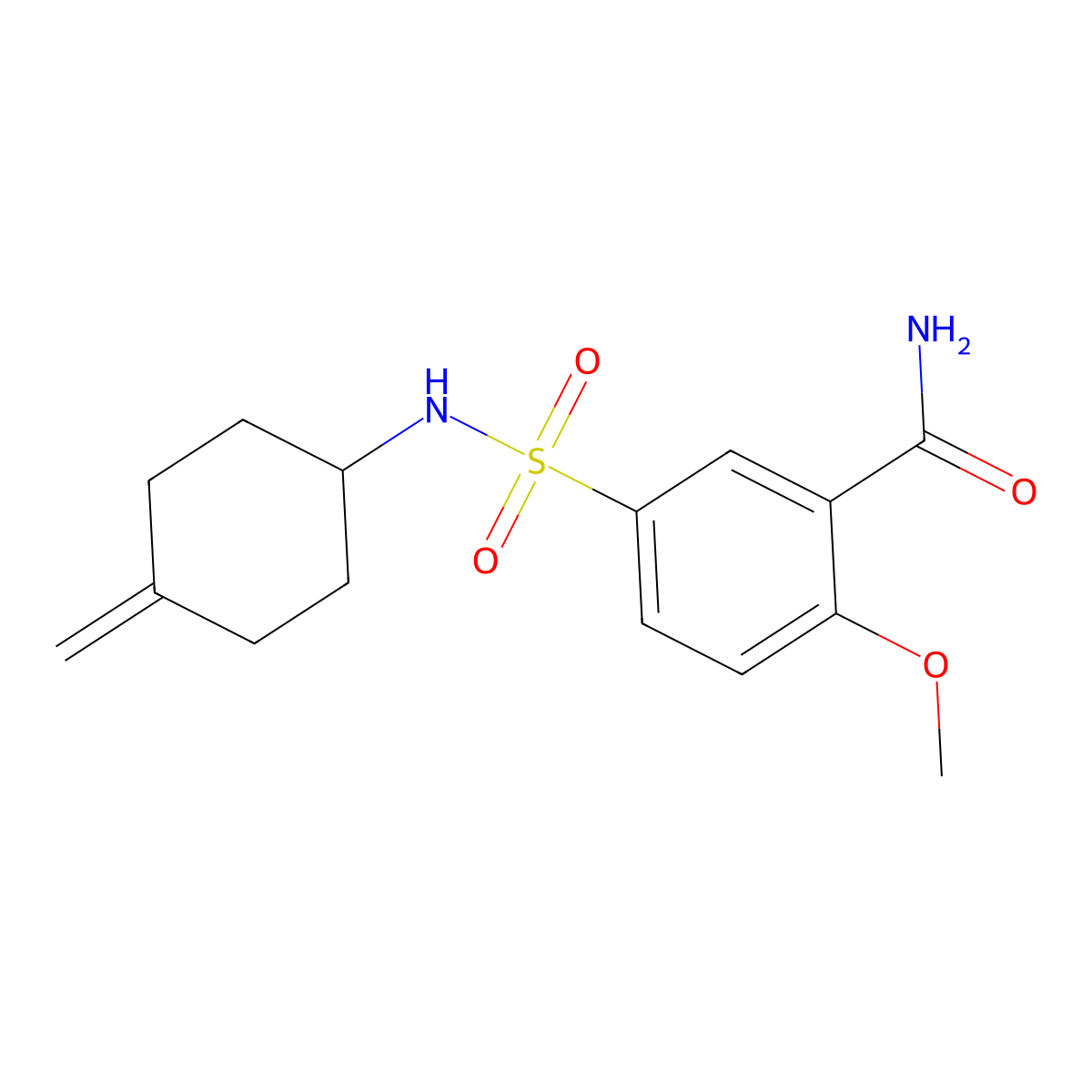 2-Methoxy-5-[(4-methylidenecyclohexyl)sulfamoyl]benzamide molecular structure, CAS 2097898-64-9