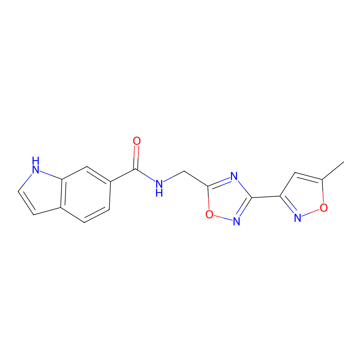 N-{[3-(5-methyl-1,2-oxazol-3-yl)-1,2,4-oxadiazol-5-yl]methyl}-1H-indole-6-carboxamide molecular structure, CAS 2097898-65-0